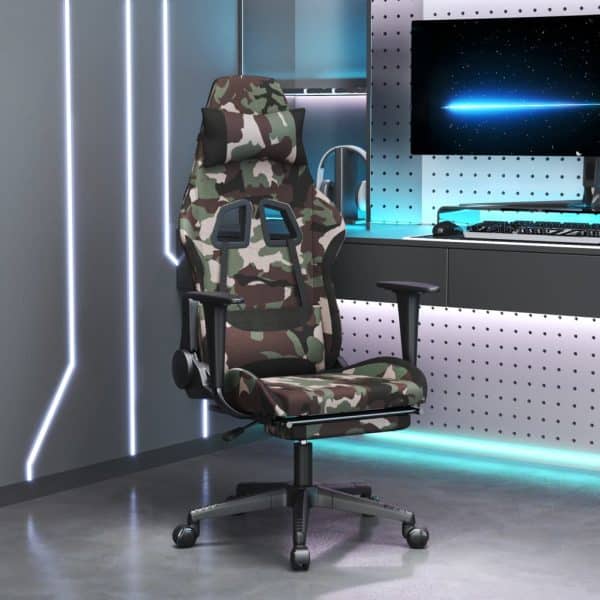 gamingstol med massagefunktion + fodstøtte stof sort camouflage