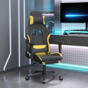 gamingstol med massagefunktion + fodstøtte stof sort og gul