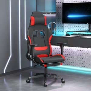 gamingstol med massagefunktion + fodstøtte stof sort og rød