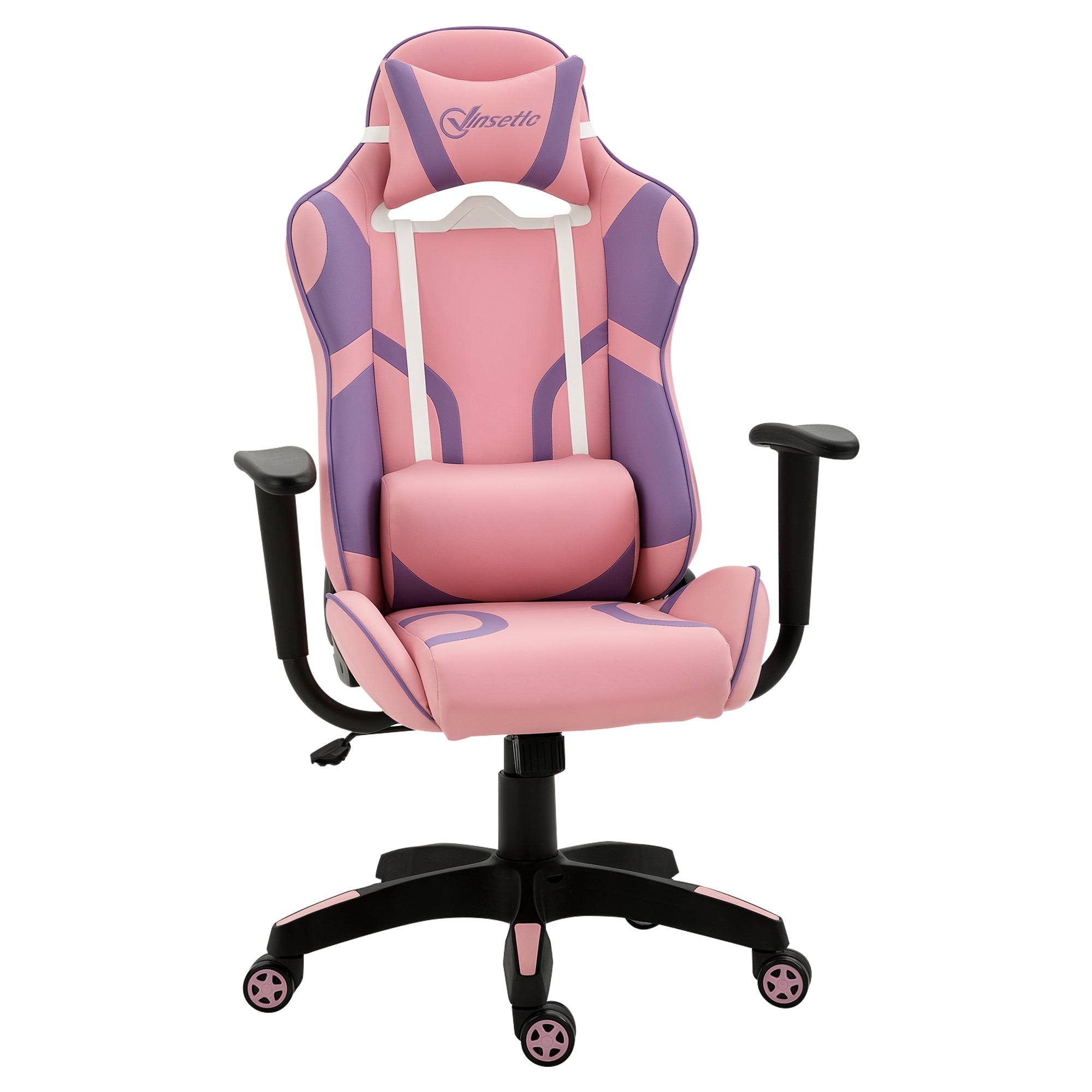 Ergonomisk gamingstol kontorstol drejestol justerbar massage lændepude højdejusterbar pink og lilla 69 x 56 x 125,5 cm