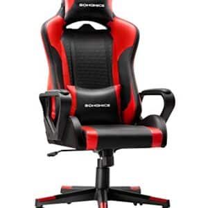 Gamingstol med Aftagelig Nakkestøtte, Lændepude, Højdejusterbar, Ergonomisk, Sort/Rød